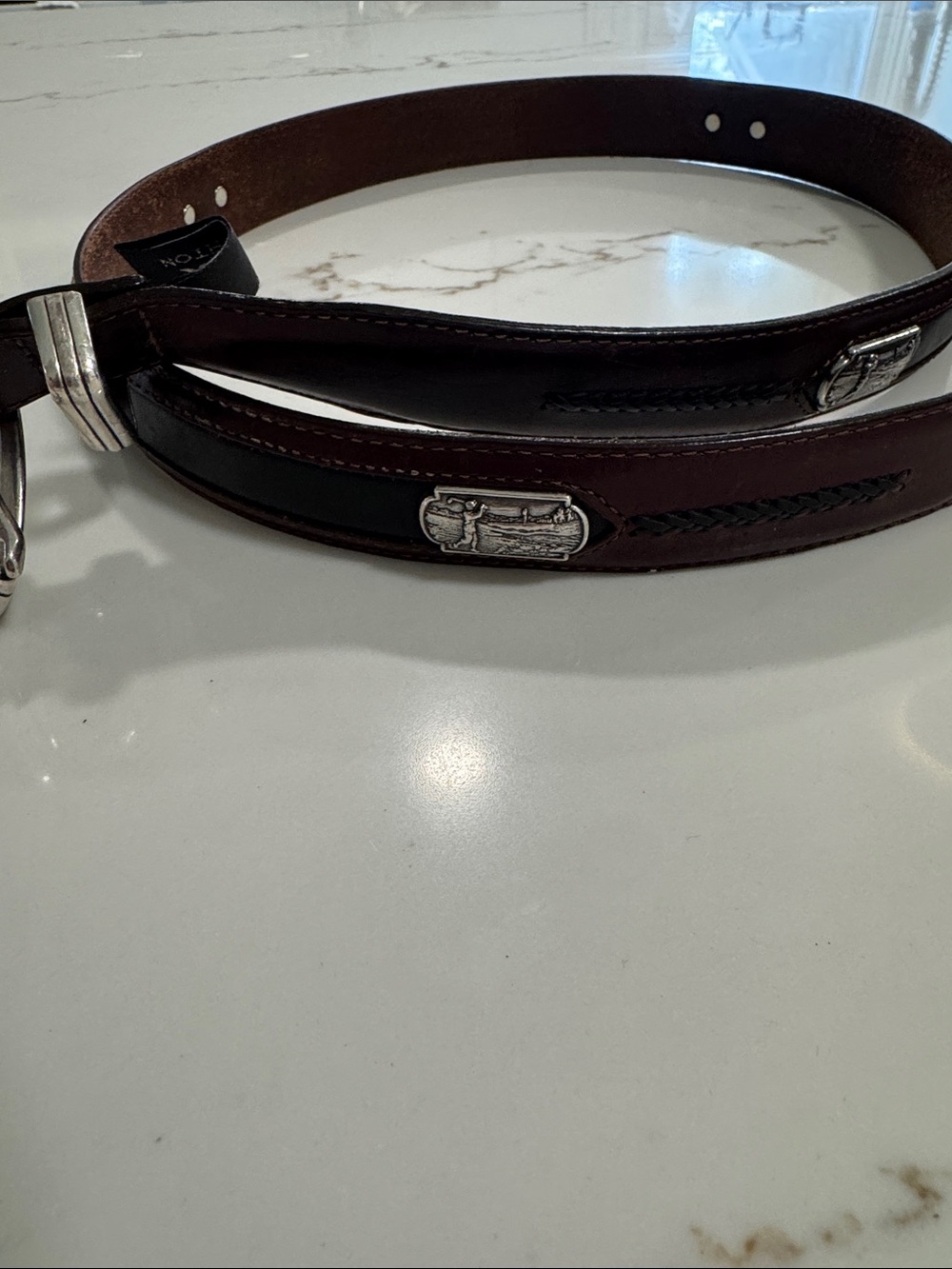 Vintage Onyx by Brighton Men's Brown Leather Golf Belt with Silver Accent